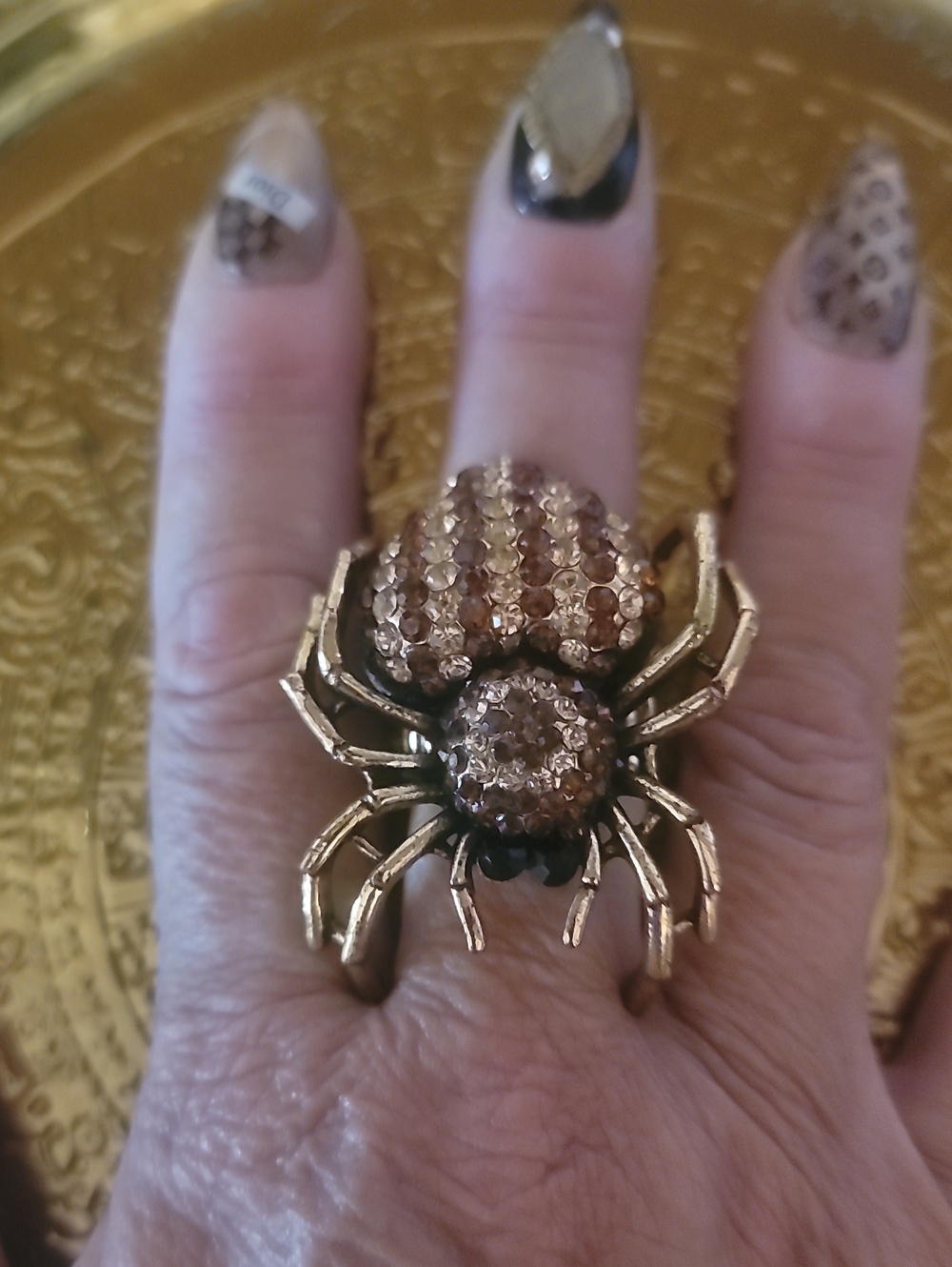Boutique 9 Gold-Tone Crystal Spider Cocktail Ring